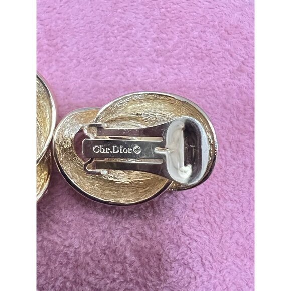 Vtg Christian Dior Earrings Signed Rhinestone Gold tone Runway Statement Clip On - Picture 10 of 11